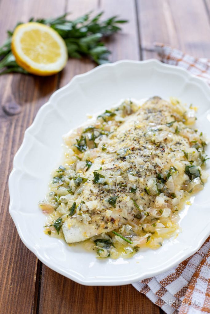 sea bream with shallots in a pan