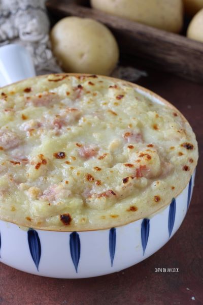 serve the baked mashed potatoes hot and melting