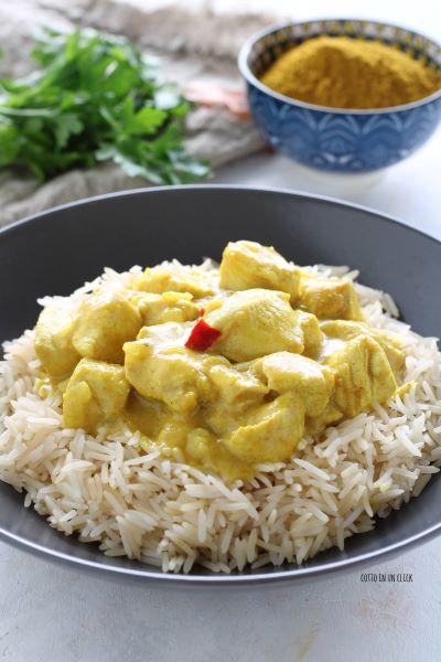 serve the chicken with previously cooked basmati rice