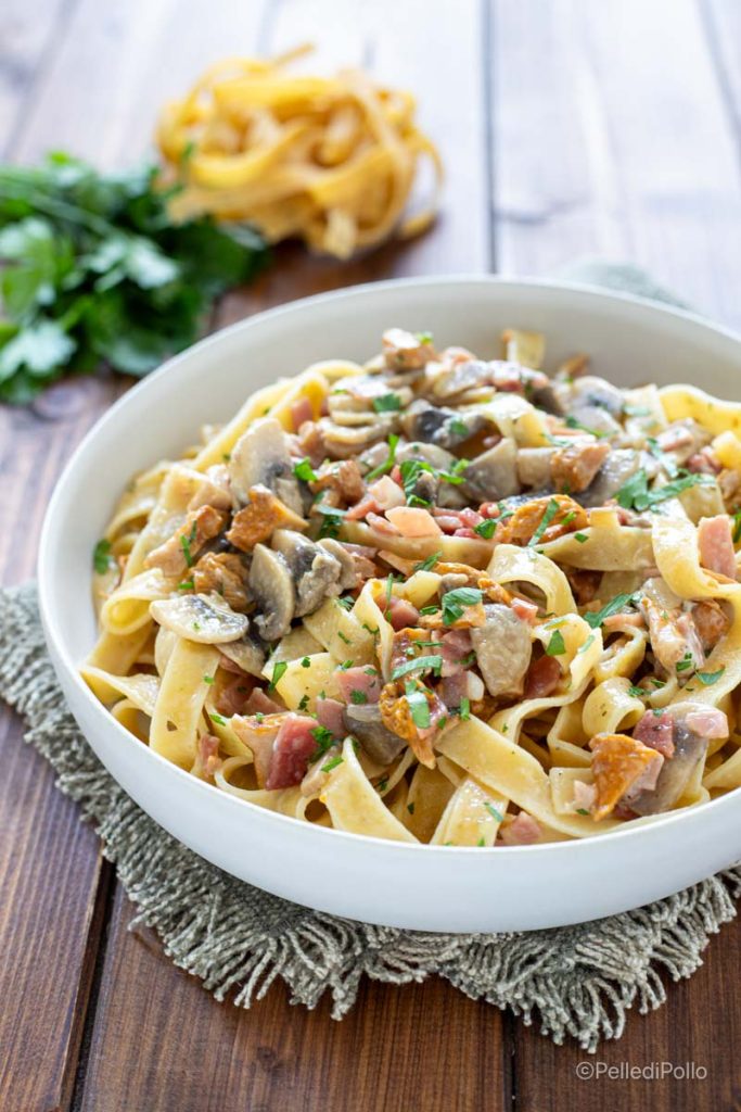 pasta with speck and mushrooms