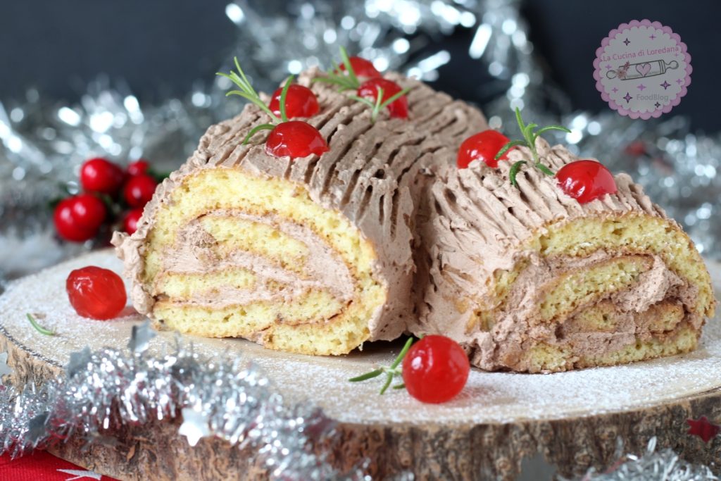 yule log with cream and chocolate