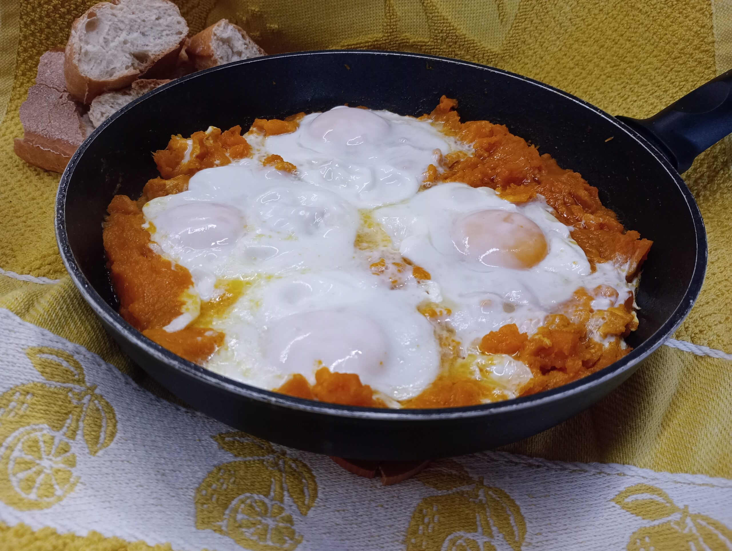 Pumpkin and Eggs in a Pan