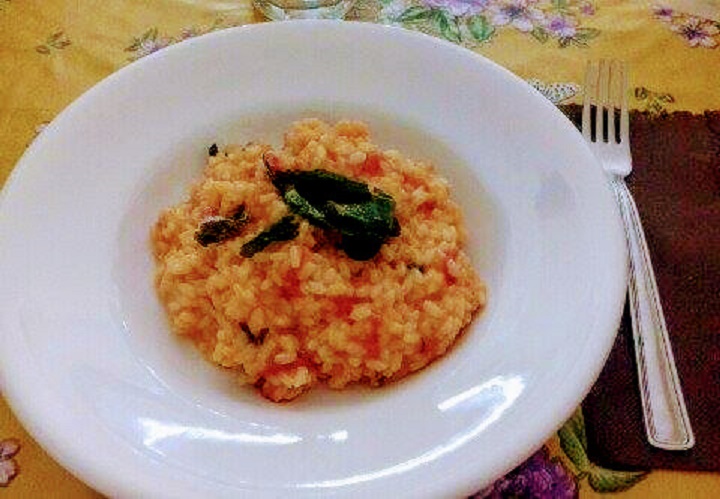 Boiled Rice with Tomato Sauce and Fresh Basil with a Knob of Butter