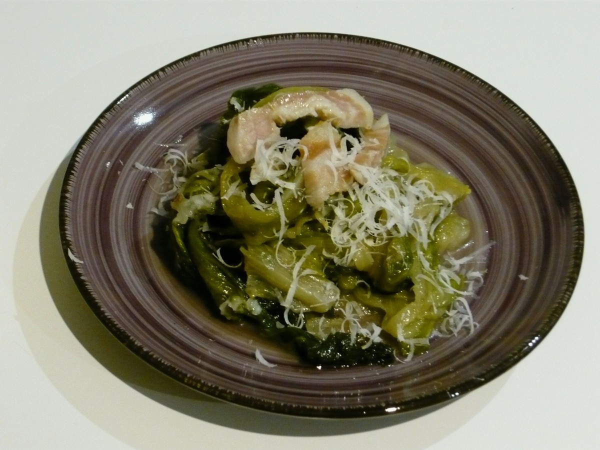 Sautéed Lettuce with Bacon and Parmesan