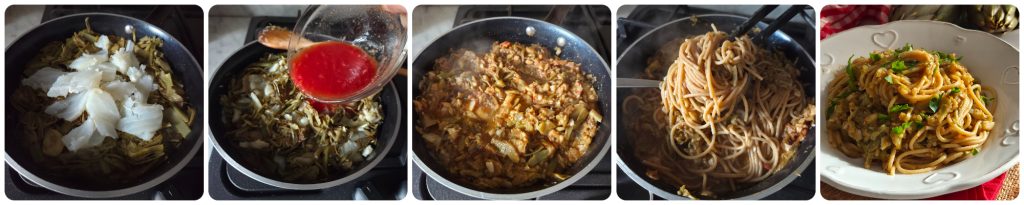 spaghetti with artichokes and cod