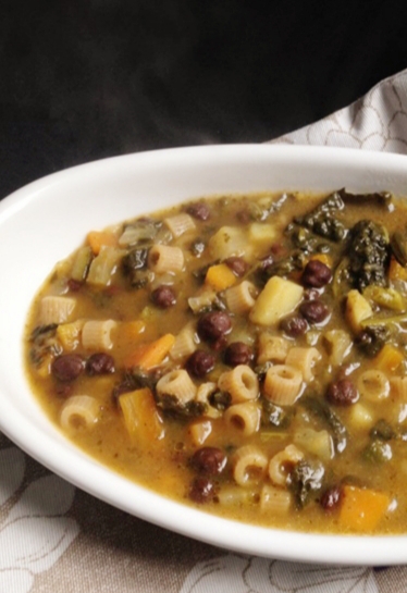 vegetable soup with black chickpeas