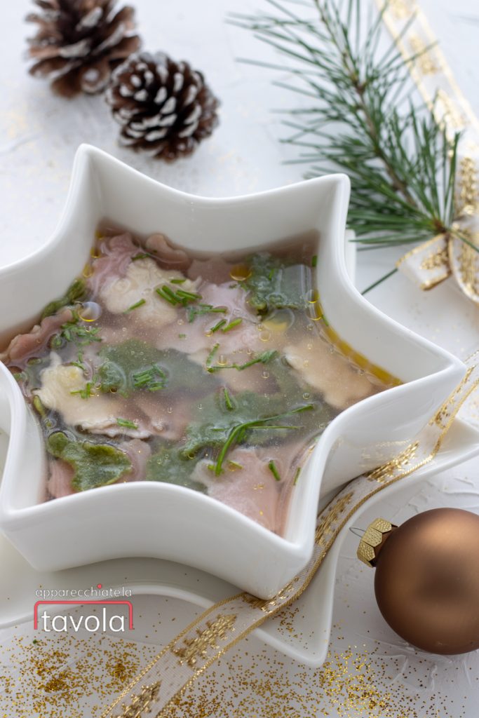 noodle squares in broth