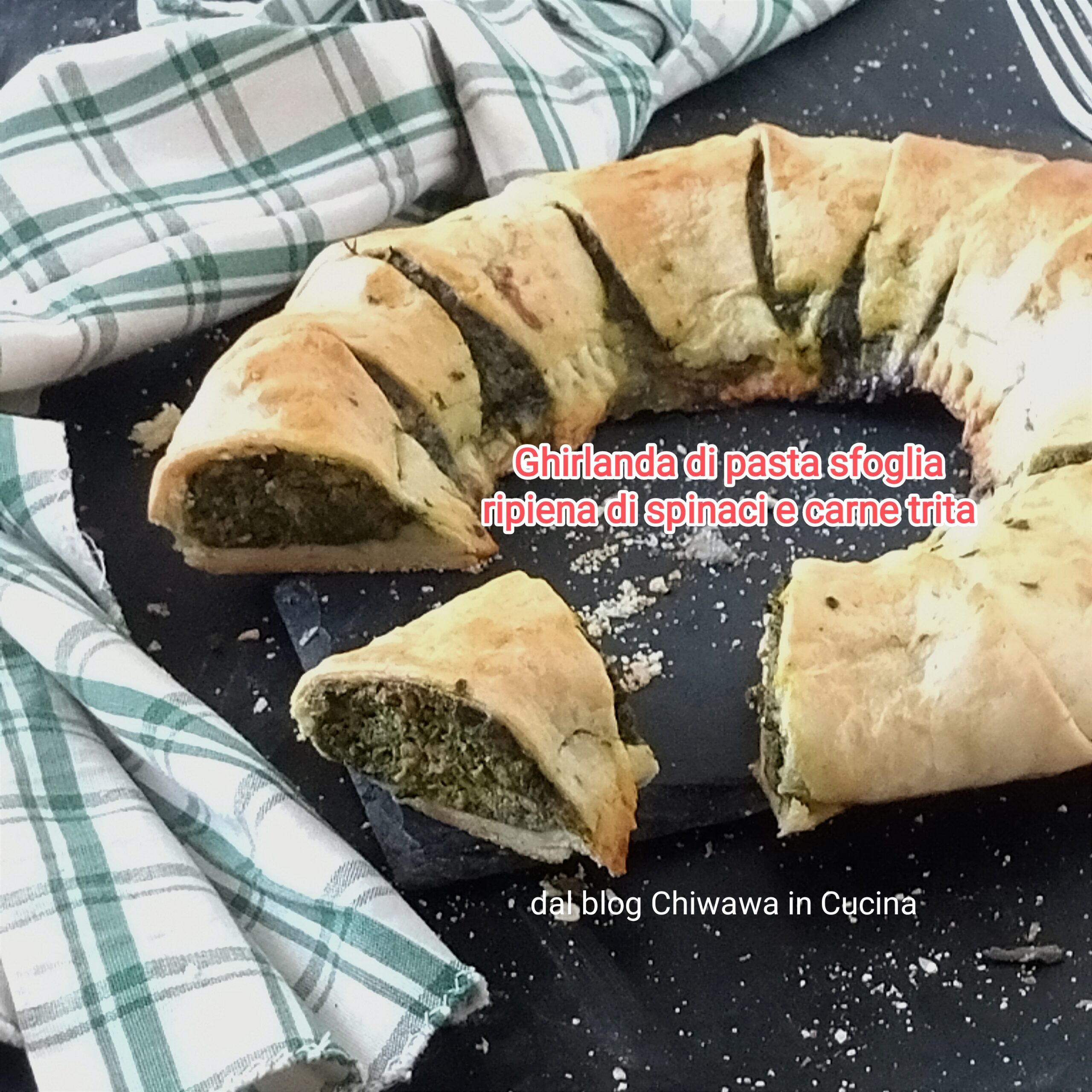 Puff Pastry Wreath Filled with Spinach and Ground Beef