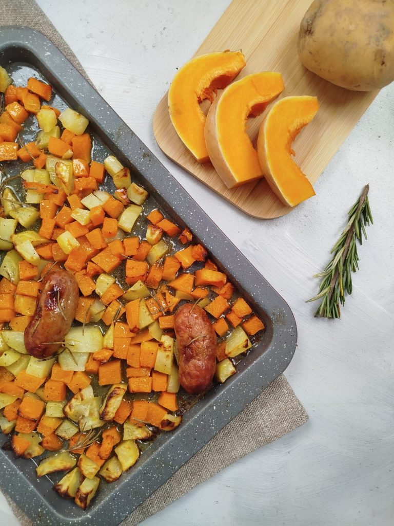 Pumpkin, potatoes, and sausage