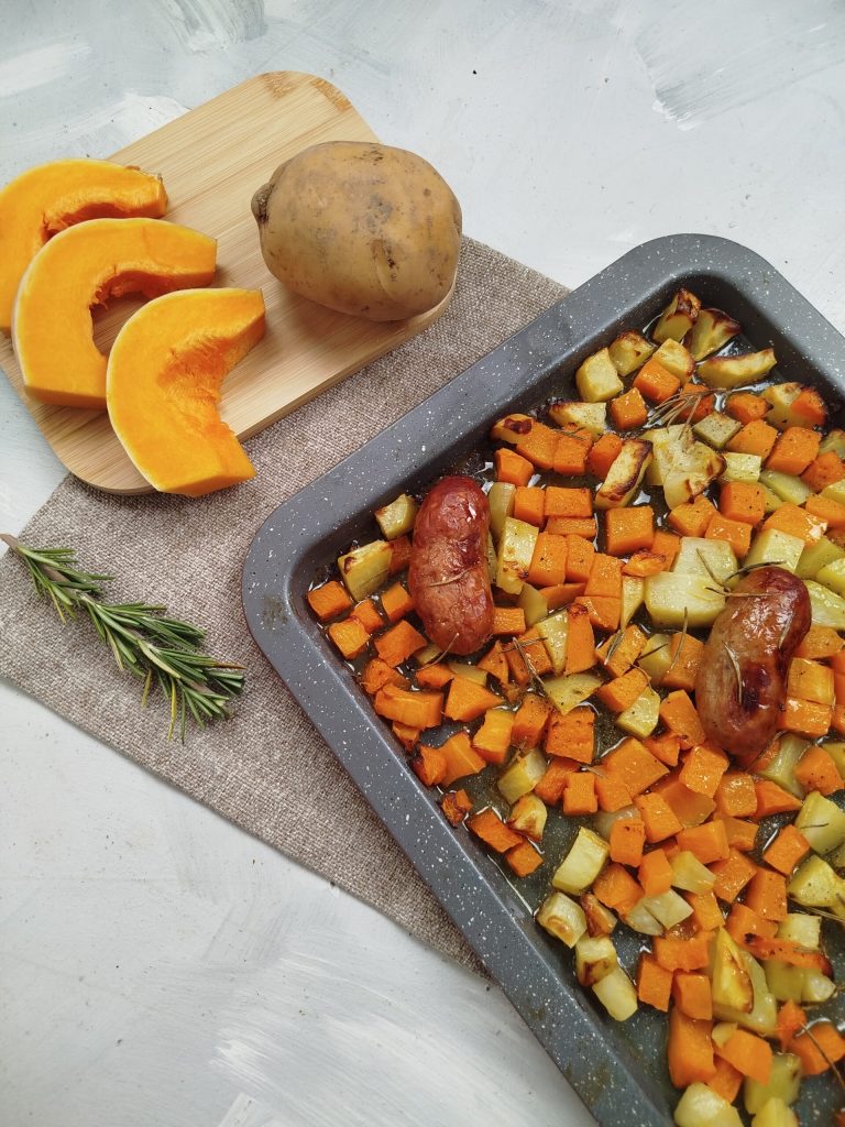 Pumpkin, potatoes, and sausage