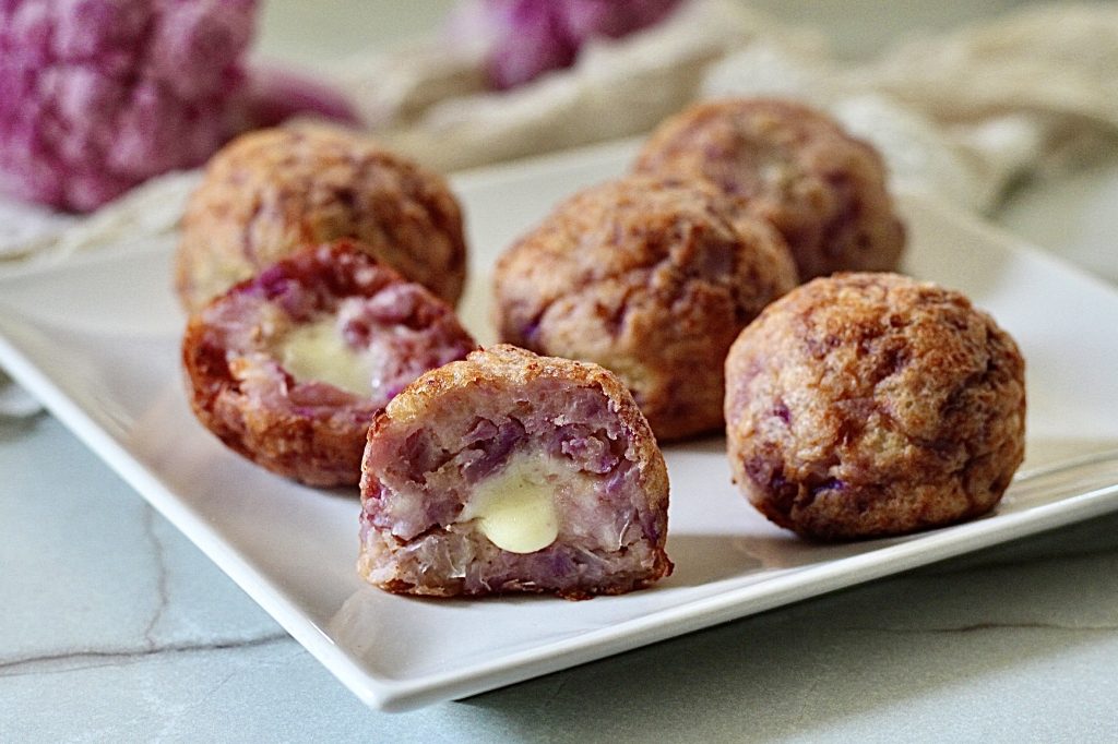 Purple Cauliflower and Potato Balls with Creamy Core in Air Fryer.