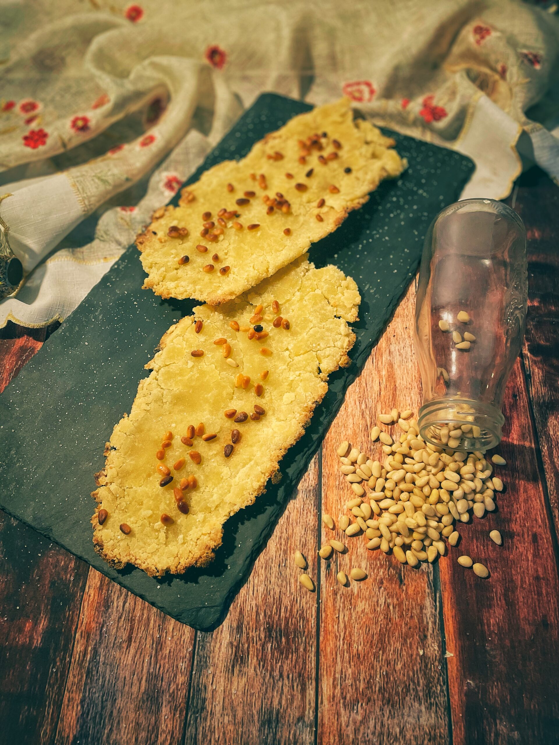 Gluten-free Coca de Vidre with Sugar and Pine Nuts