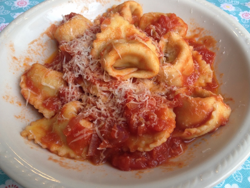 Pumpkin Tortelloni with Lard and Tomato