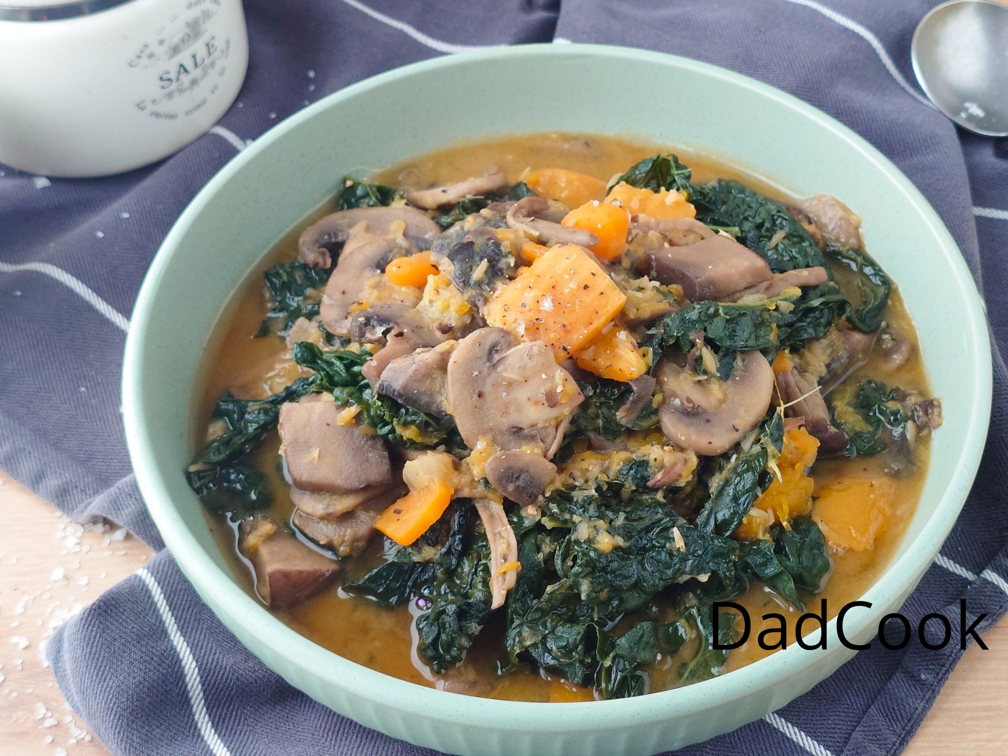 Lentil, Pumpkin, and Kale Soup Recipe with Mixed Mushrooms