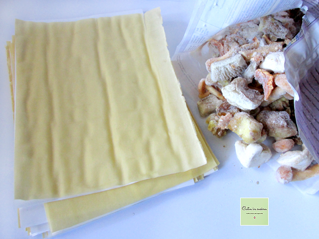 egg lasagna and frozen mushrooms