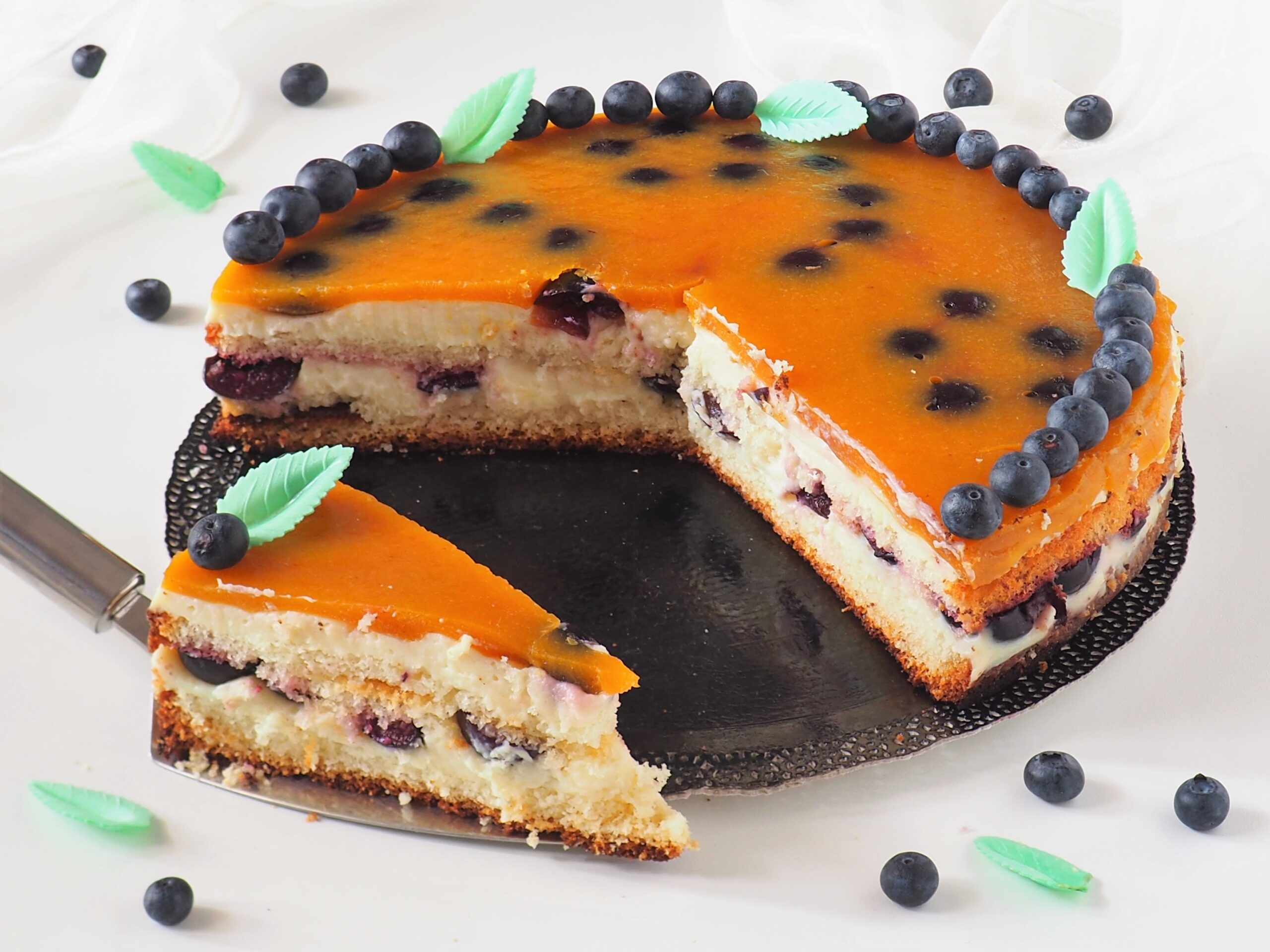 Upside-Down Cheesecake with Custard, Cherries, and Peach Jelly