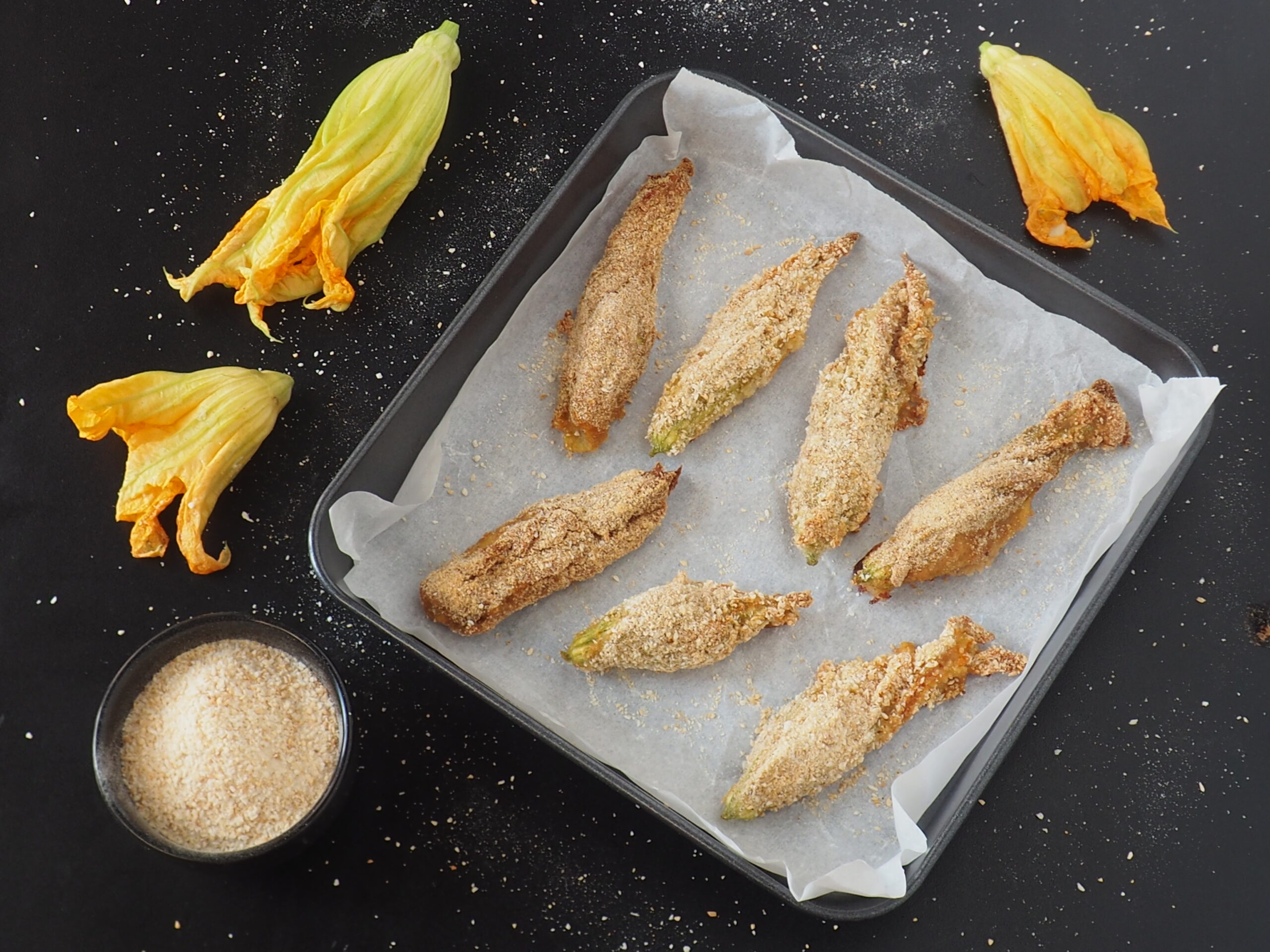 Stuffed Zucchini Flowers with Ham and Bel Paese