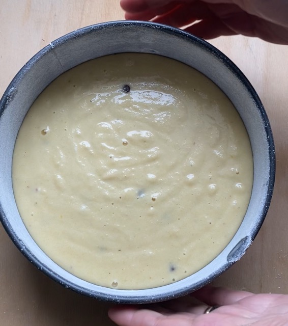 Pour the batter into the baking pan