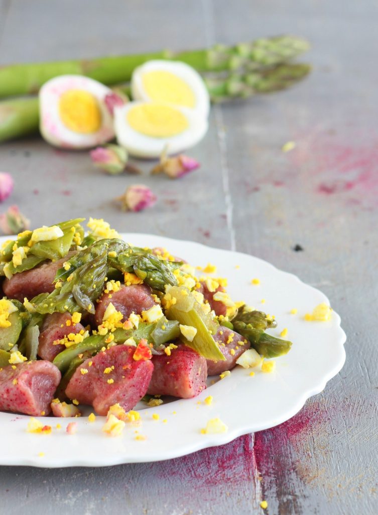 Red Beet Gnocchi with Asparagus