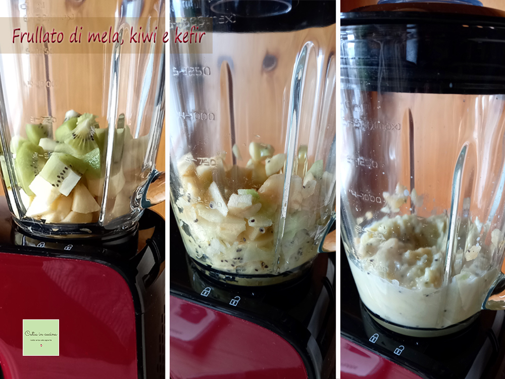 apple, kiwi, and kefir smoothie steps