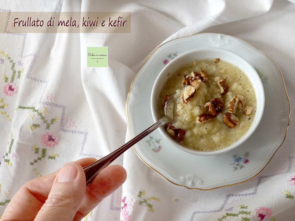 apple, kiwi, and kefir smoothie with walnuts