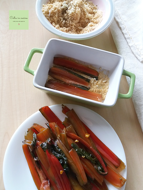 assembly of gratinated red chard stalks