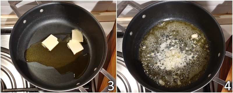 b. sauté garlic and onion in oil and butter