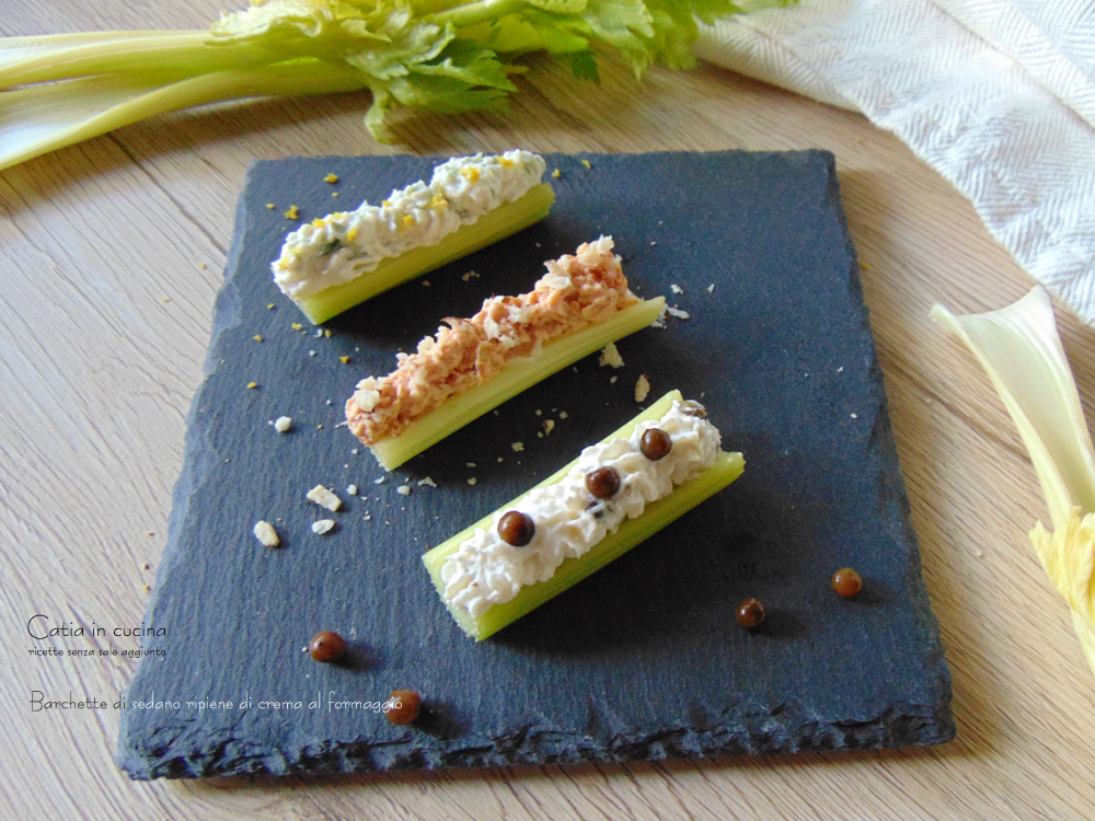 Celery Boats Filled with Cheese Cream