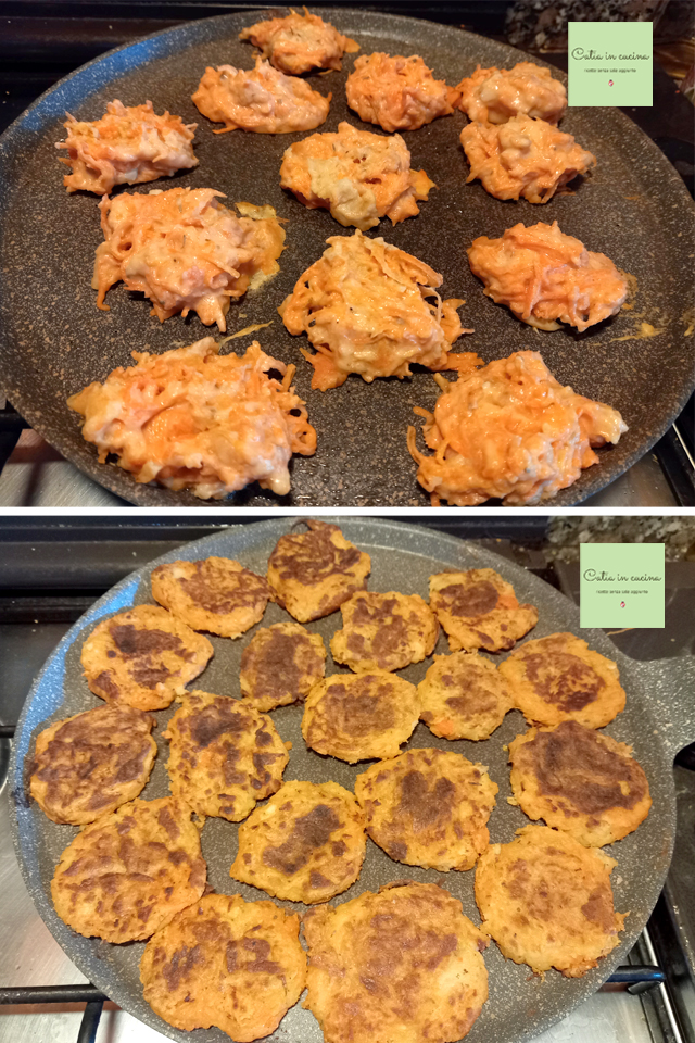 chickpea flour fritters with carrots cooking