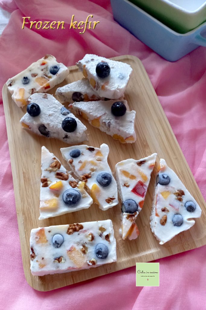 frozen kefir with peaches blueberries coconut