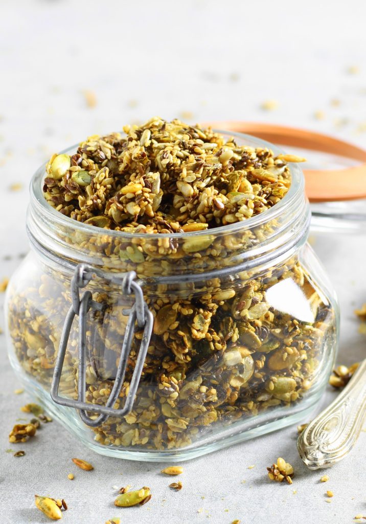 Crunchy Savory Granola in Air Fryer with Green Olives