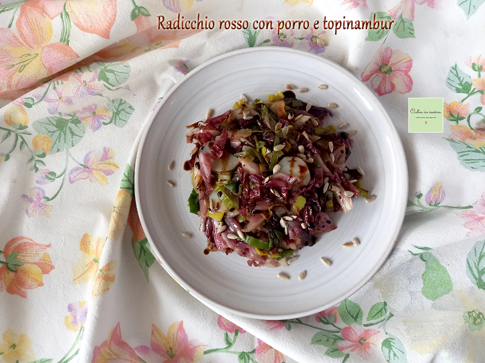 pan-seared red radicchio with leek and Jerusalem artichokes