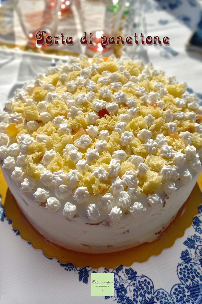 panettone cake with cream and whipped cream