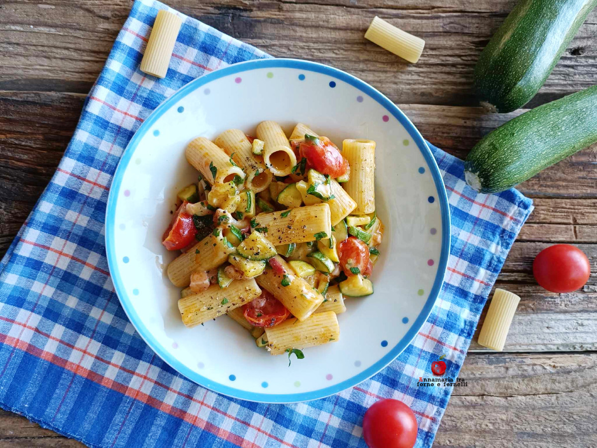 Pasta with Zucchini Bacon and Provola