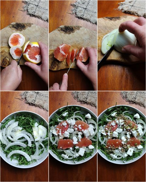 preparation of fennel salad with pumpkin and sunflower seeds