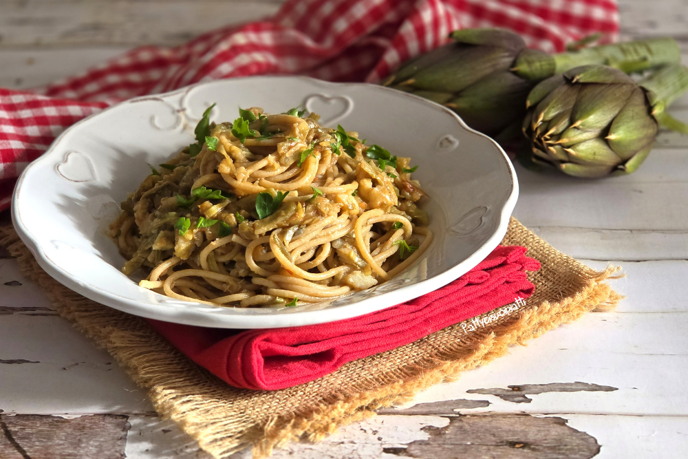 spaghetti with artichokes and cod