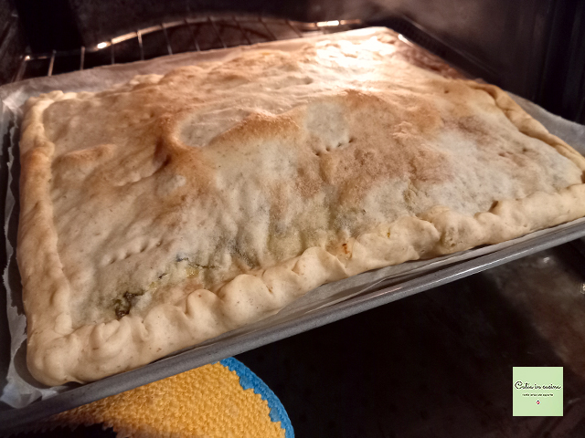 cooked rustic pie filled with wild Swiss chard