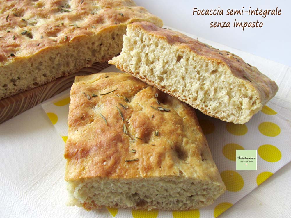 semi-whole wheat no-knead focaccia