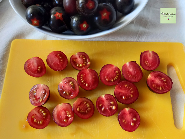 sliced black cherry tomatoes