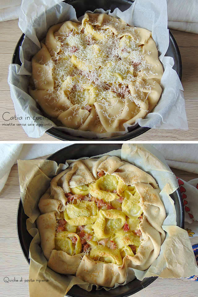 stuffed pasta quiche with potatoes - steps