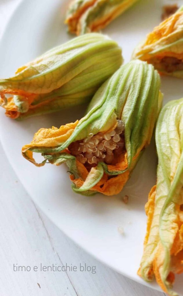 stuffed pumpkin flowers with quinoa and lentils
