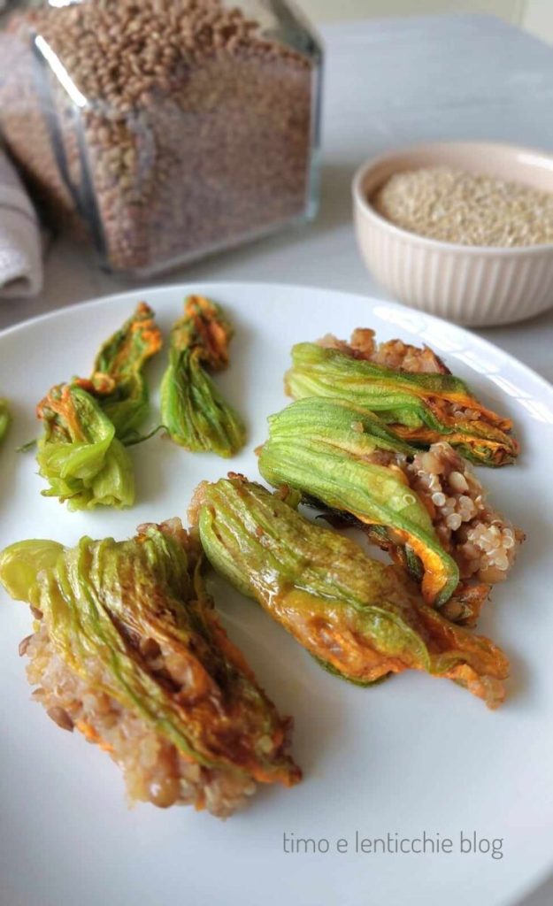 stuffed pumpkin flowers with quinoa and lentils