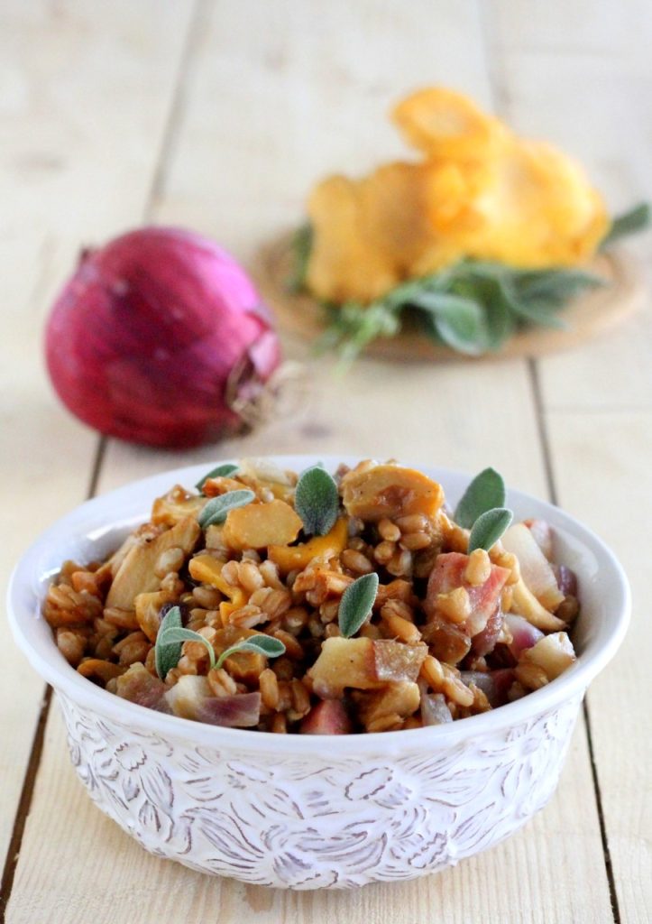 Whole Grain Farro with Chanterelles and Pancetta