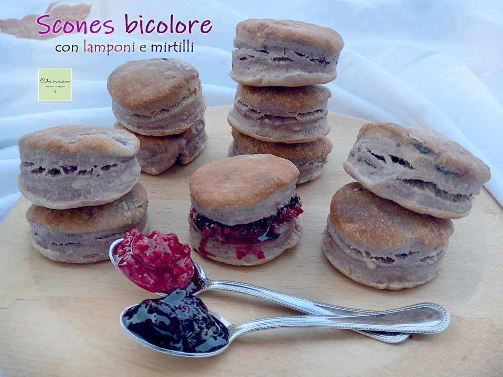 two-tone scones with raspberries and blueberries