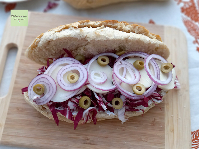 vegetarian sandwich - cheese onion olives