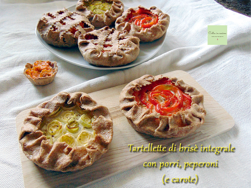 whole wheat brisè tartlets with leeks, bell peppers, and carrots