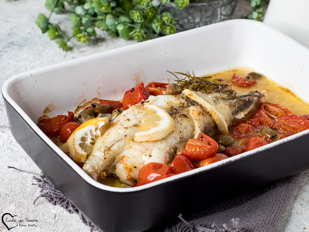 BAKED MONKFISH WITH CHERRY TOMATOES AND OLIVES