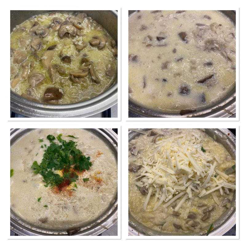 Baked mushroom risotto, creamy and stringy