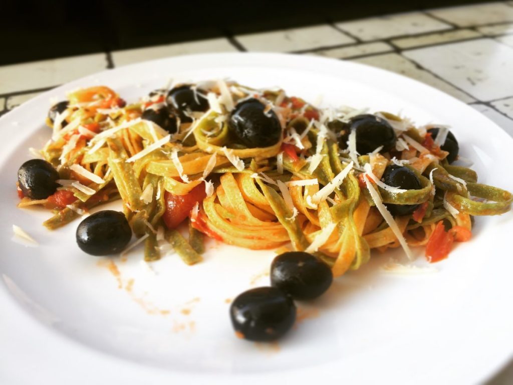 paglia e fieno with olives and cherry tomatoes