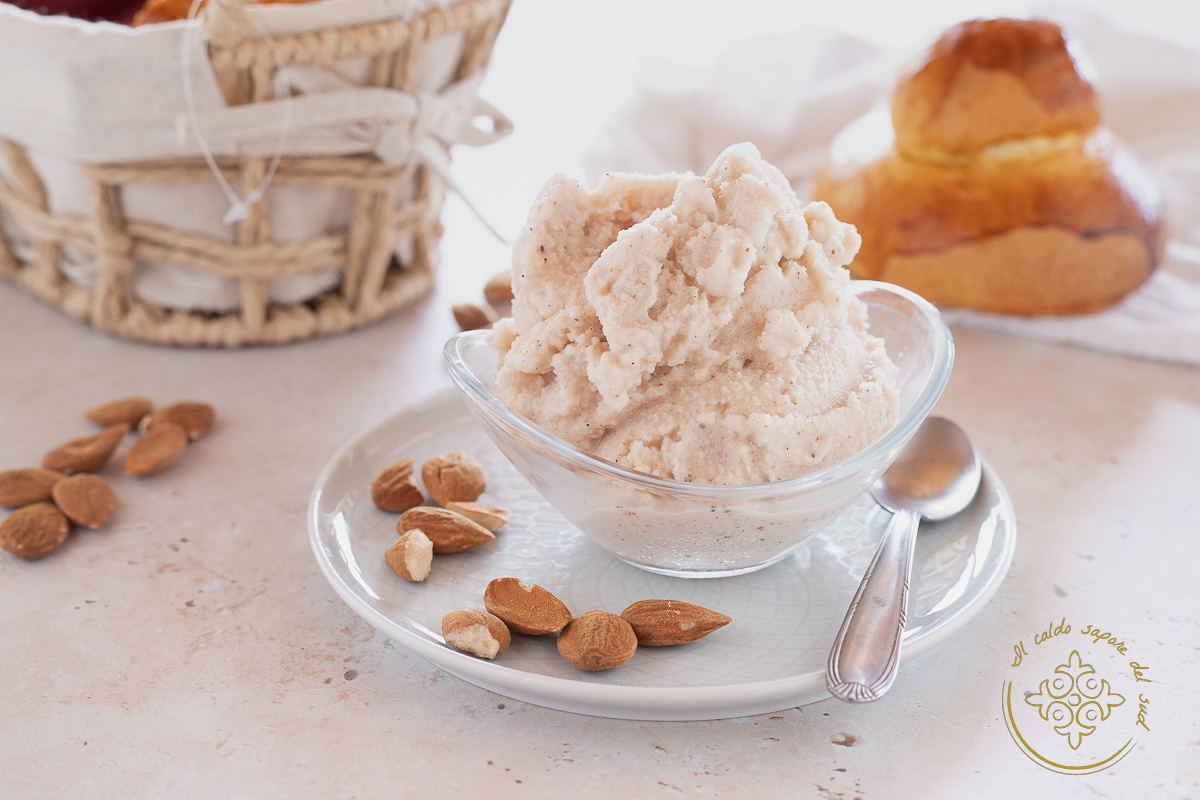 Catanese almond granita with almond paste block